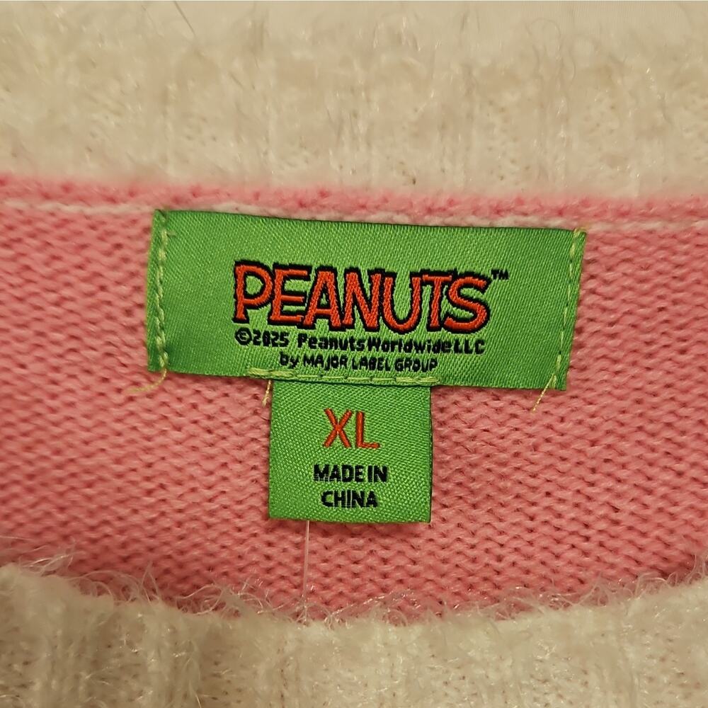 Peanuts Women Pink Knit Pullover Sweater XL Snoopy Ugly Christmas Wreath NWT new - Picture 3 of 8